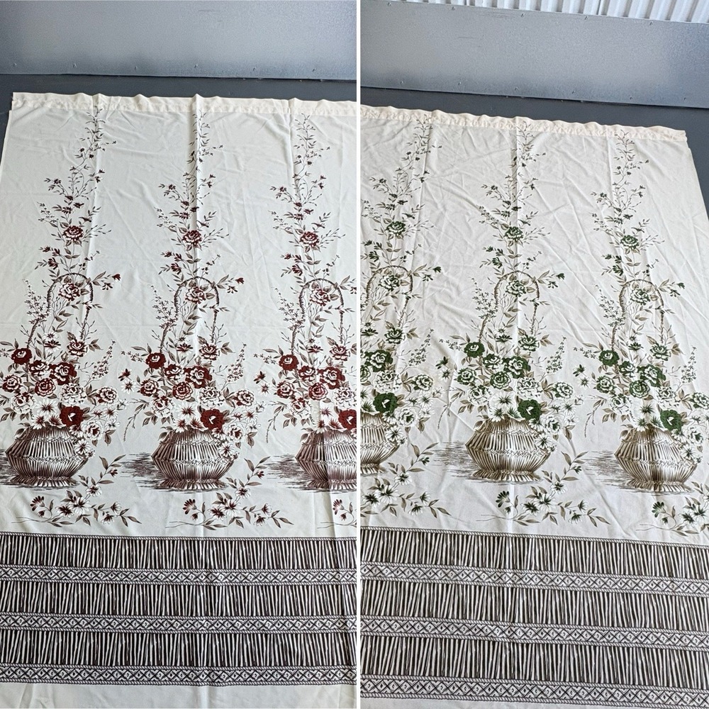Mid Century Two Tone Floral Bamboo Curtain Panel Set - A Pair 86" - Picture 4 of 16